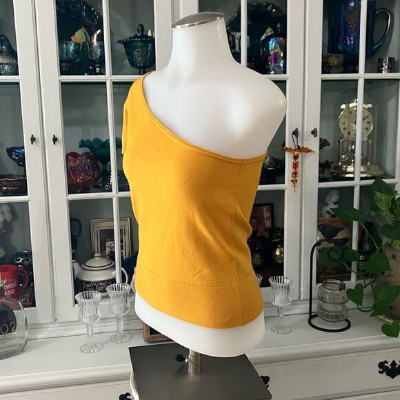 J. Crew Mustard Yellow One Shoulder Thin Knit Top Sz XS - Picture 2 of 7